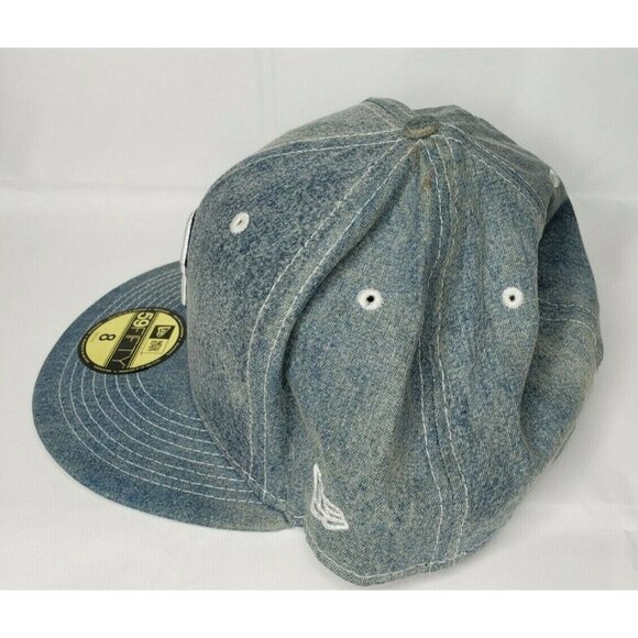 Genuine New Era 59Fifty Boston Red Sox Blue Denim B Hat – Fitted Cap with Wear - Picture 3 of 12